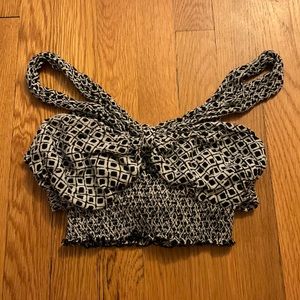 Urban Outfitters Geometric Pattern Off-the-Shoulder Tie-Back Blouse